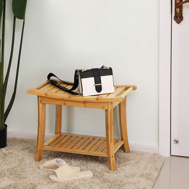 Bamboo Wooden Bathroom Storage Vanity Shower Bench