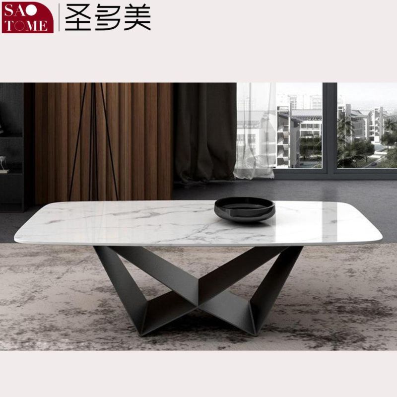 Simple Luxury Living Room Furniture L-Shaped Base Rectangular Slate/Marble Coffee Table