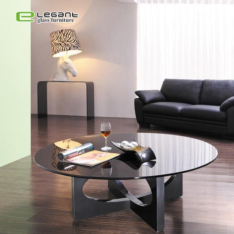 Elegant Round Tempered Grey 12mm Glass Top MDF Coffee Table