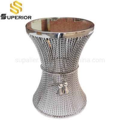 Latest Rattan Design Hotel Steel Side Table with Mirror Glass