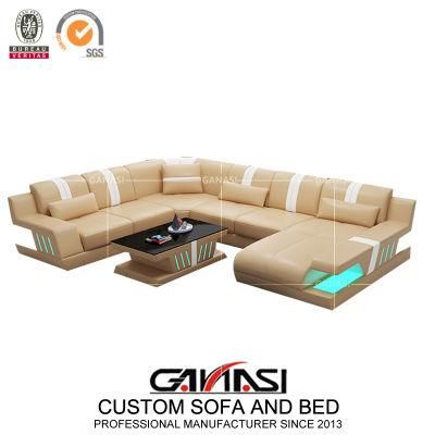 Ganasi New Release Contemporary Design Genuine Leather Sofa Furniture Set with LED Light