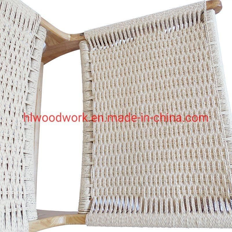 Saddle Chair Ash Wood Frame Natural Color with Woven Fabric Rope Without Arm Leisure Chair Living Room Furniture