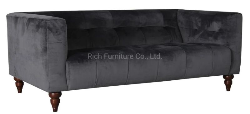 New Design Home Wooden Legs Leisure Furniture Dark Grey Modern Sofa Velvet Couch