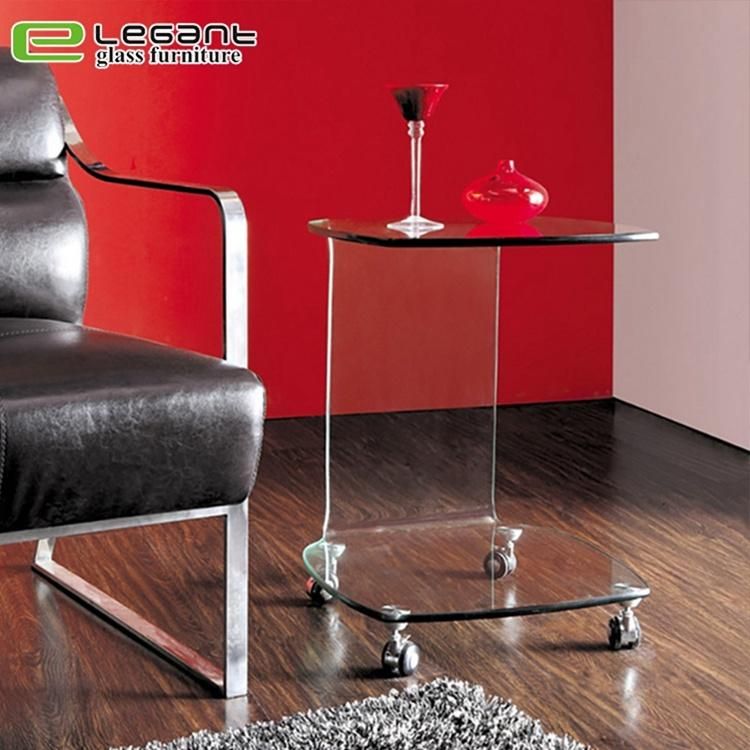 Half Moon Shaped Clear Bent Glass Sofa Table