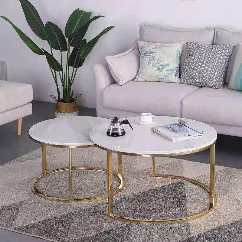 Round Coffee Table Sets Living Room Stainless Steel Furniture Marble Side Table