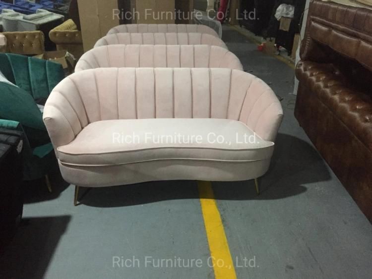 Living Room Furniture Baby Pink Sofa Set Fabric Sofa Shell Shaped Sofa with Metal Legs for Hotel Office Event Home