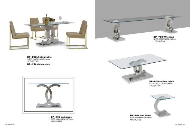 High Quality Stainless Steel V-Column TV Station with Glass Top