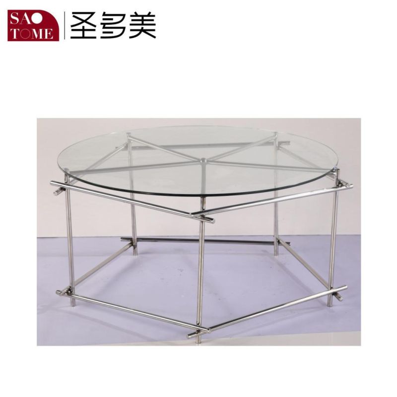 Modern Simple Living Room Furniture Glass Stainless Steel Small Round End Table