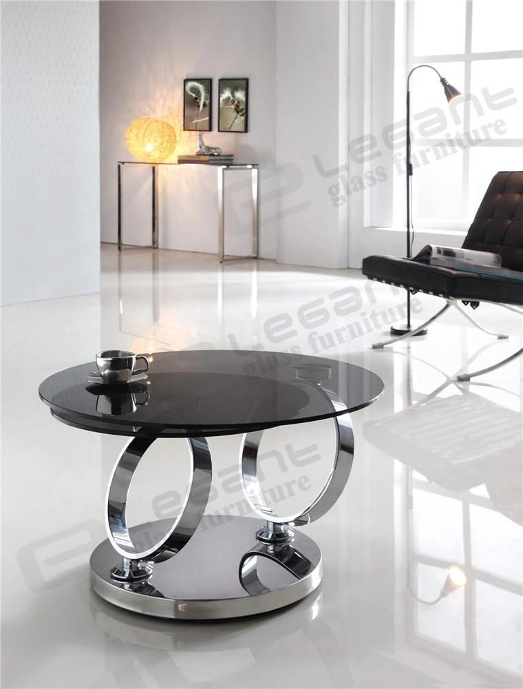 Rotatable Stainless Steel Coffee Table with Tempered Glass Top