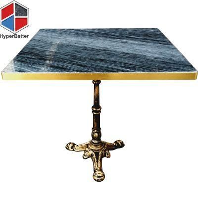 Customized Square Dark Marble Grey Coffee Table Top Golden Stainless Steel Antique Gold Wrought Iron Base