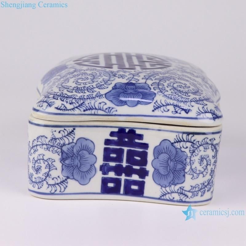 Rxae-FL09-086 Blue and White Rectangular Flower Mouth Happy Pattern Cashew Box Candy Box