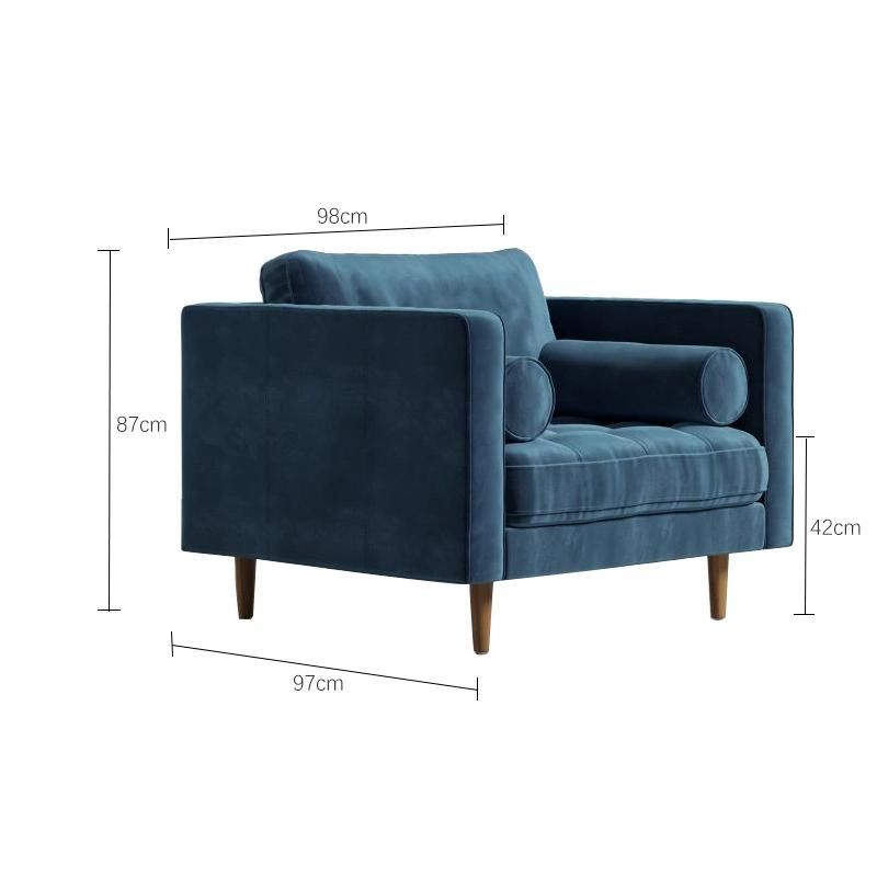 Modern Luxury Blue Upholstery Leisure Couch Sofa Chairs for Home Use with Wooden Legs