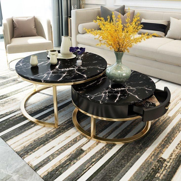 Classic Marble Top Table Stainless Steel Metal Leg Coffee Table