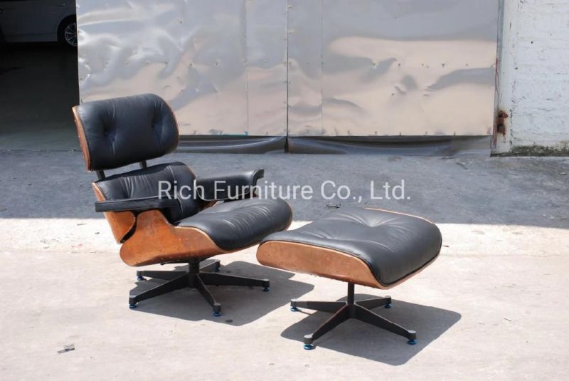 Modern Designer Furniture Leather Walnut Lounge Chair with Copper Cover