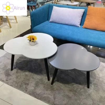 Industrial Wooden Top Iron Base Metal Leg Cloud Shape Nesting Coffee Side Tables Two-Piece Table Set