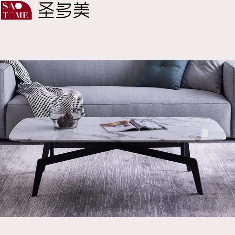 Modern Living Room Furniture Rectangular Stainless Steel Foot Slate/Marble Coffee Table