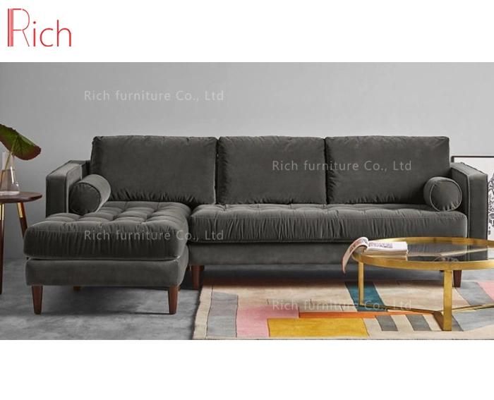 Modern Furniture Velvet Left Hand Chaise Longue Corner Sofa Set