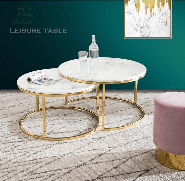 Artificial Marble Top Stainless Steel Rose Gold Side Table