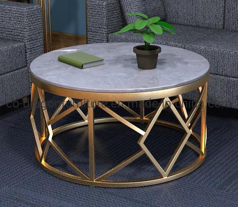 Fashion Modern Furniture Stainless Steel Coffee Table with Marble Top