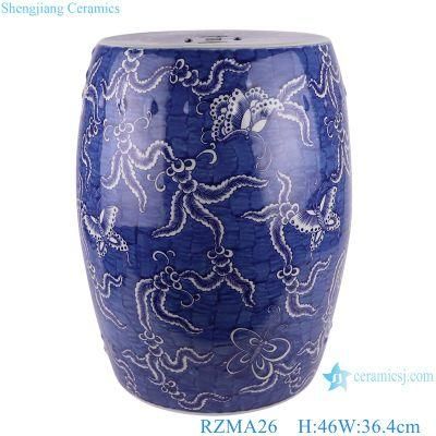 Jingdezhen Butterfly Play Flower Dark Blue Bottom Cool Stool