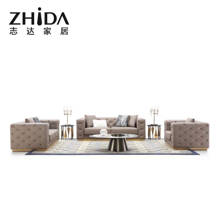 Good Price New Luxury Italian Style Modern Leather Sofas Comfort Living Room Villa Sofa Couch with Gold Stainless Steel Feet