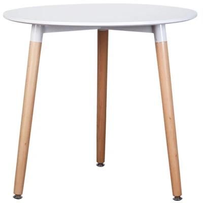 Hot Selling White Lacquer Environmental MDF Top Wooden Legs Simple Round Dining Table Dia80cm