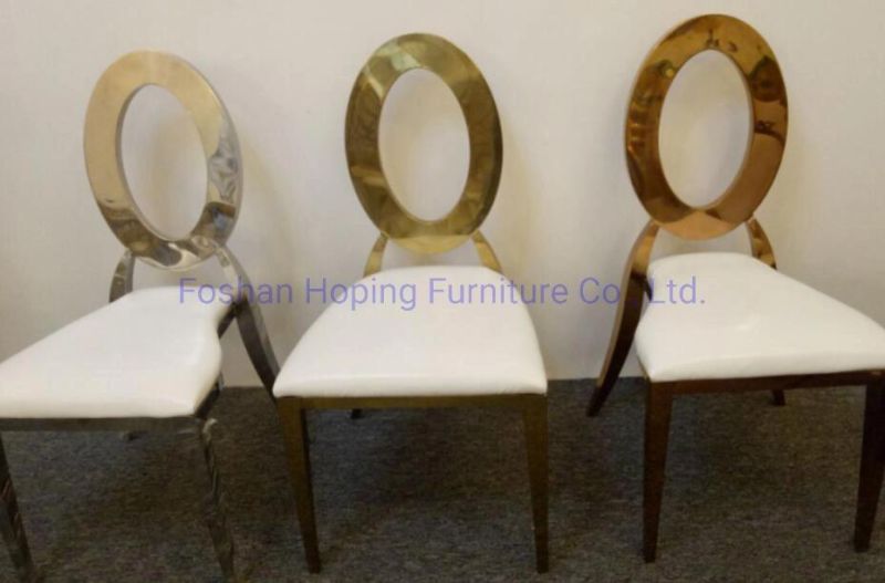 Special Design 2mm Thickness Circle Back Hotel Furniture Counter Chair Modern Cheap Gold Gilt Finish Stainless Steel Chair for Wedding Banquet Living Room