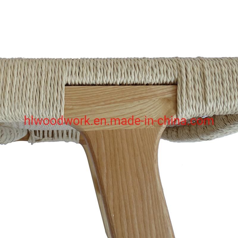 Saddle Chair Ash Wood Frame Natural Color with Woven Fabric Rope Without Arm Leisure Chair Outdoor Chair