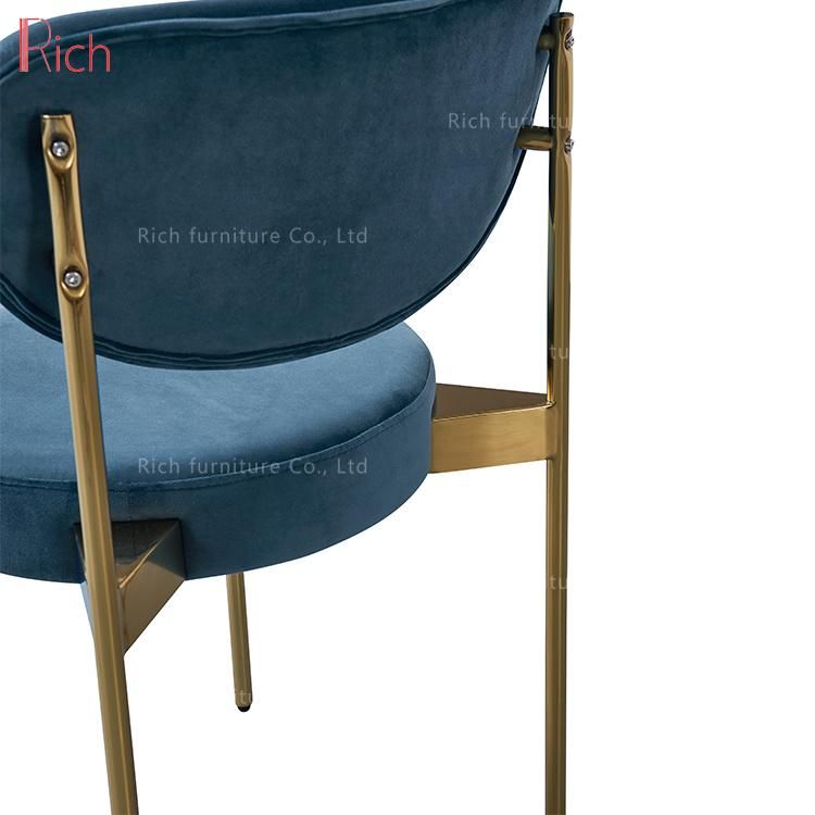 Fabric Velvet Cover Nacy Blue Dining Leisure Chair with Metal Legs for Hotel Restaurant Project (SM46)