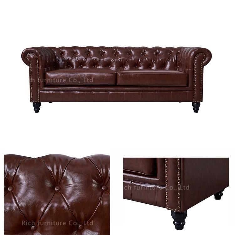 Living Room Leisure Chesterfield Vintage Couch Leather Sofa