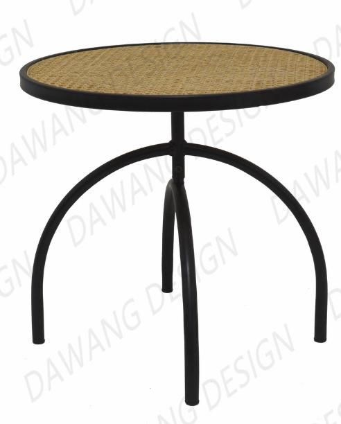 Ironwork Side Table with Rattan Woven Top