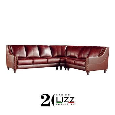 American Classic L Shape Sectional Leisure Genuine Leather Corner Sofa Furniture