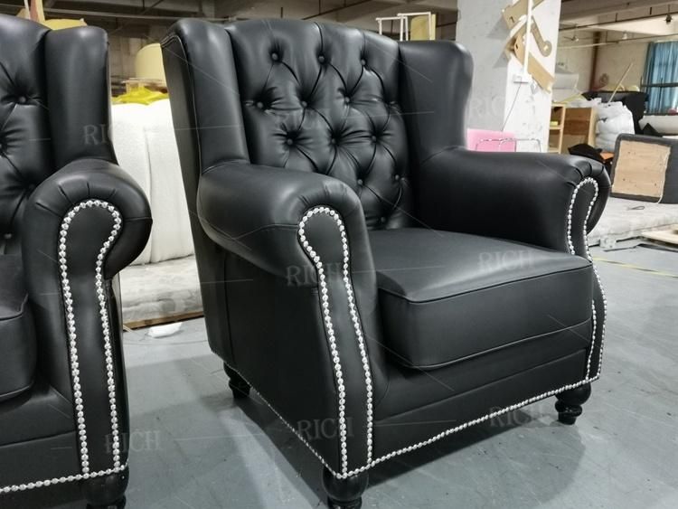 Antique Retro Chesterfield Wingback Armchair High Back Leather Sofa Chair