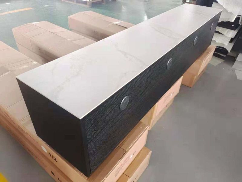 Marble Surface Slate Sintered Stone Top Modern Black White Color Wooden TV Cabinet MDF Oak Veneer Grille Board TV Stand Wooden Living Room Furniture TV Table