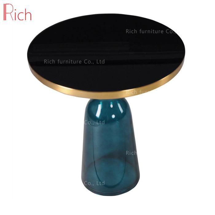 Home Furniture Transparent Glass Round Top Metal Stainless Steel Gold Color Side Living Room Tempered Glass Base Art Coffee Table