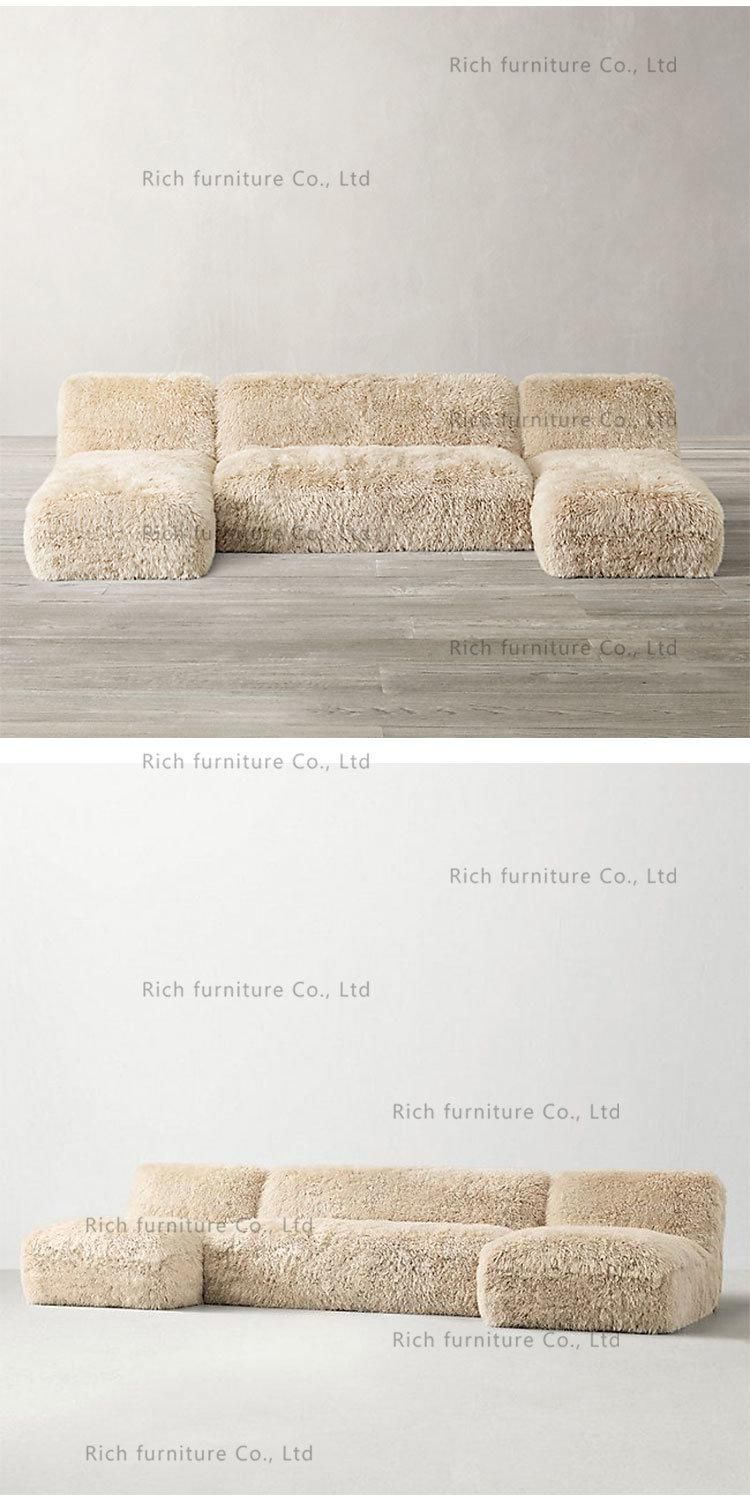 Fluffy Sofa Comfortable Couch Sheepskin Faux Fur Shaggy Sofa Long Sectional Lounge Couch Living Room Sofas U Shape Modular Couch