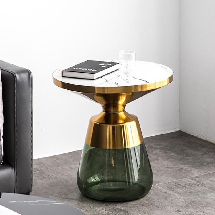 Living Room Coffee Table Stainless Steel Frame in Golden Color Tempered Glass Base Side Table