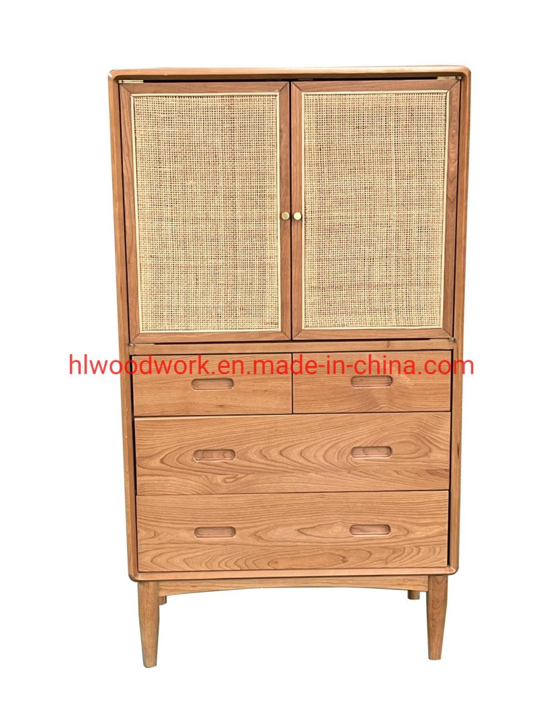 Oak Wood Cabinets with Rattan Door Natural Color Bed Room Cabinets