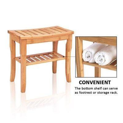 Natural Bamboo Bench Bathroom Stool Toilet Stool Shower Chair Bathtub Storage Organizer