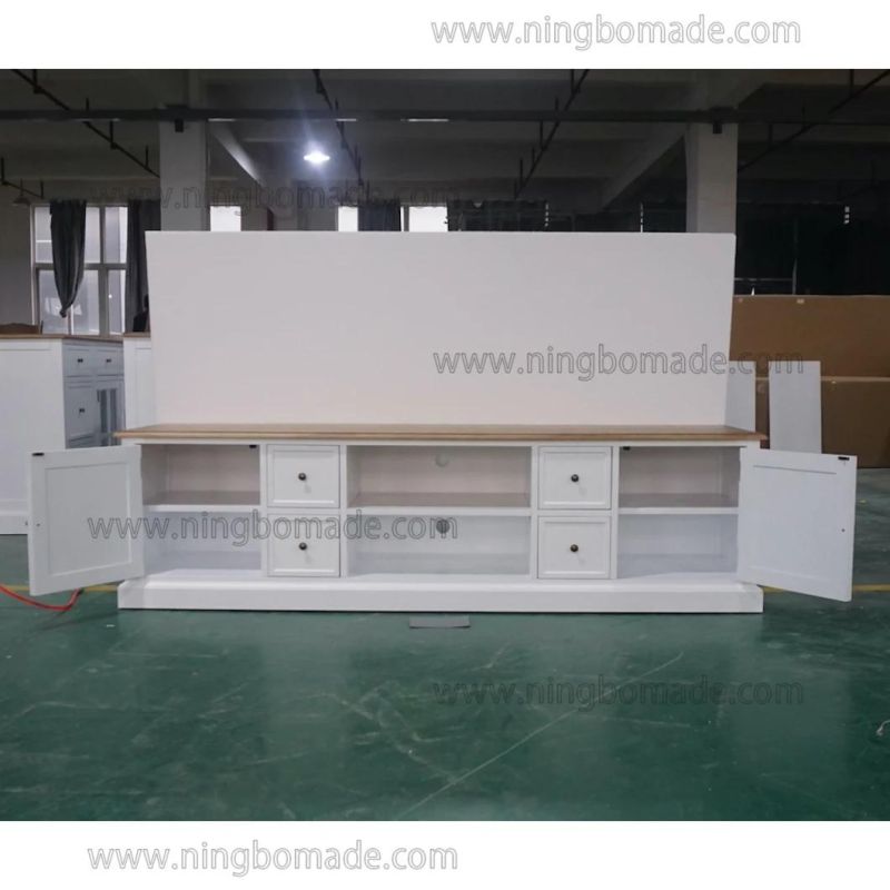 French Provincial Hunter Furniture Natural Ash Top Pure White Base 4 Drawers 2 Doors TV Stand