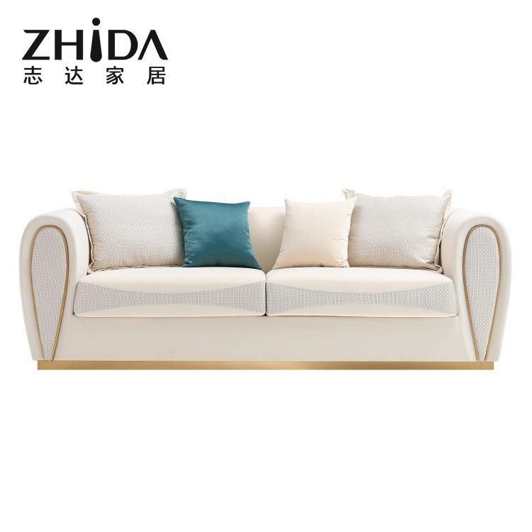 High-End European Style L Shape Sofa Couch 4/3/2/1 Luxury Stainless Steel Sofa Couch for High-Class Villa/ Resident/ Apartment