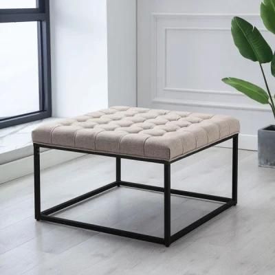 Modern Square Stool Fabric Soft Cushion Bedroom Sofa Side Living Room Bench Stool with Black Powder Coated Legs