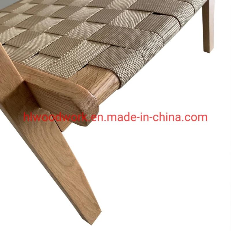 Saddle Chair Fabric Strip Woven with Arm, Outdoor Chair Armchair Living Room Sofa Outdoor Sofa Brown Ashwood Frame with Fabric Strip