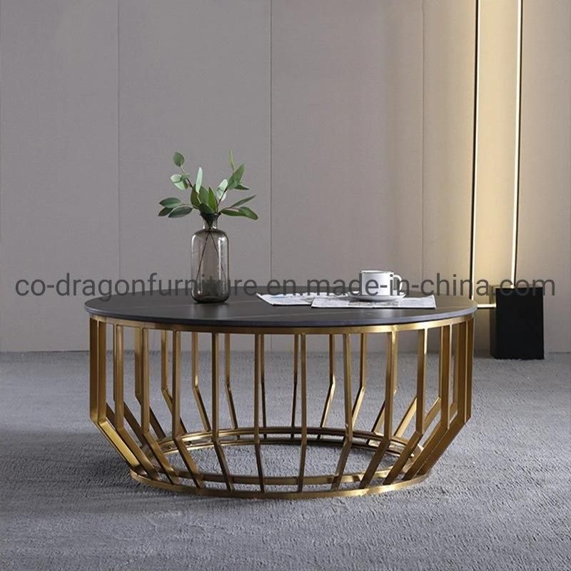 Modern Furniture Stainless Steel Round Coffee Table with Marble Top