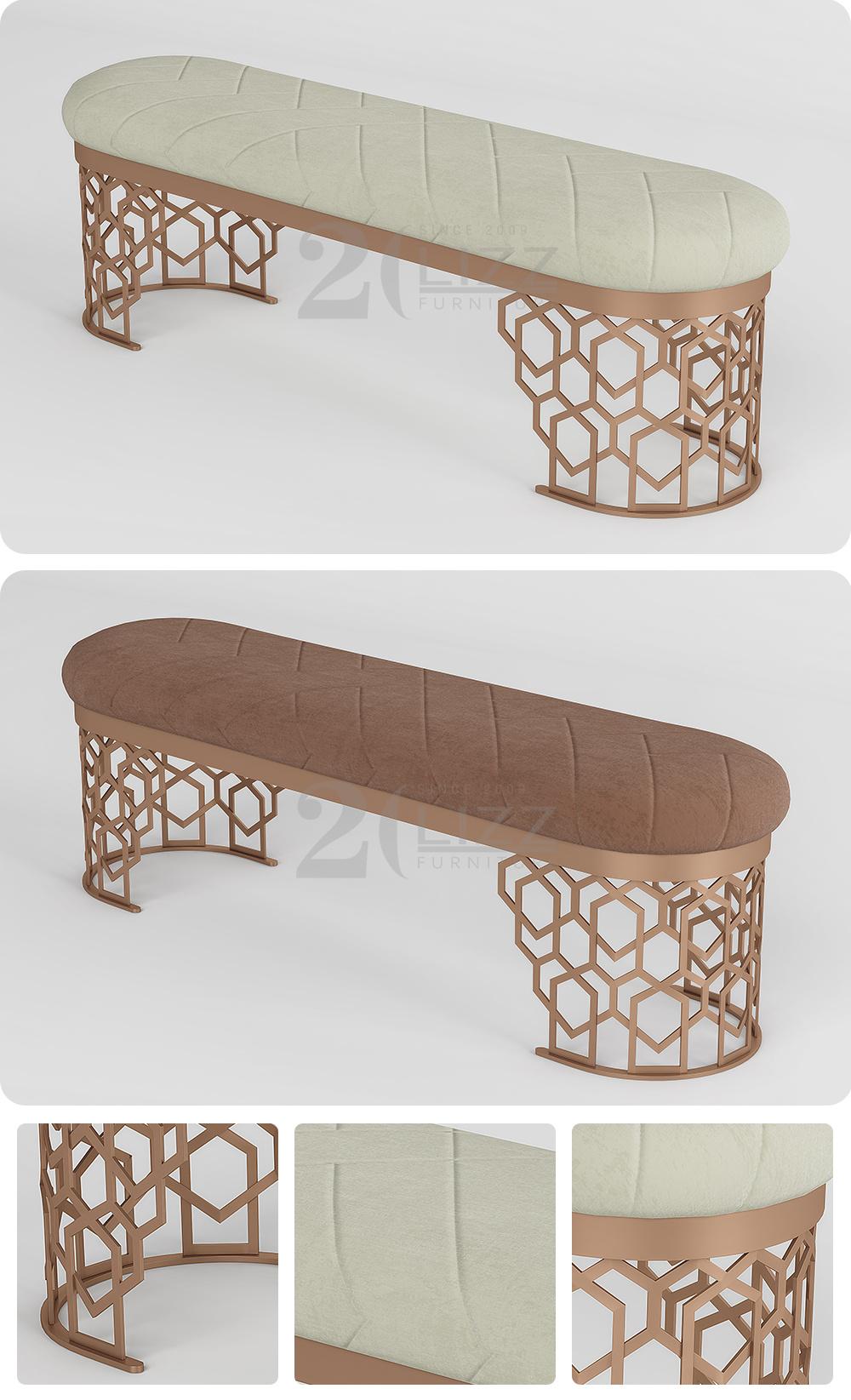 Contemporary Luxury Chinese Stylish Living Room Furniture Fabric Stool with Gold Stainless Steel Leg