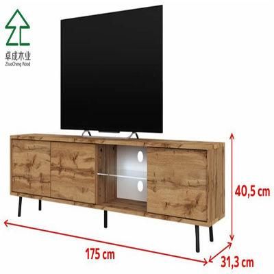 Wood Grain Color TV Cabinet with Metal Feet and Drawer