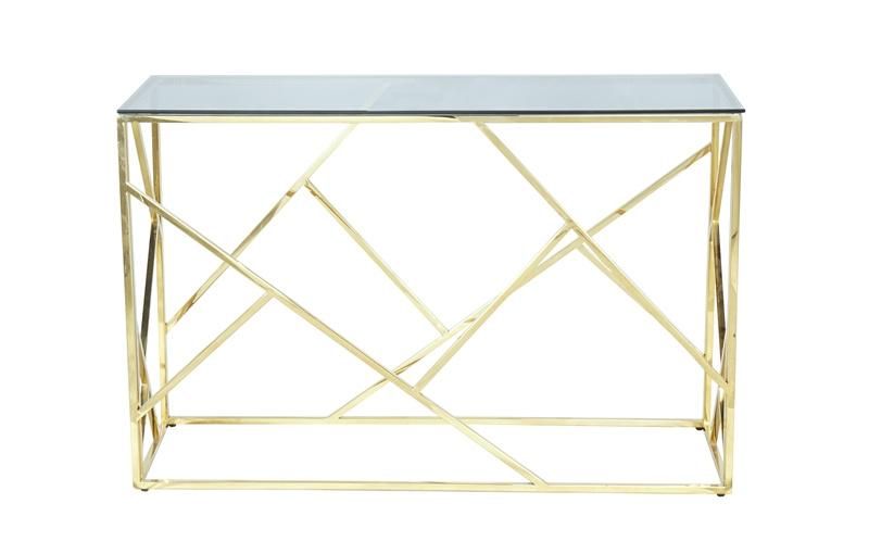 Metal Console Strip Desk Tea Factory Golden Chrome Stainless Steel Leg Glass Top Console Table