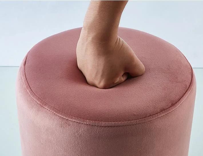 Wholesale Modern Furniture Living Room Stool Pink Velvet Round Pouf Ottoman