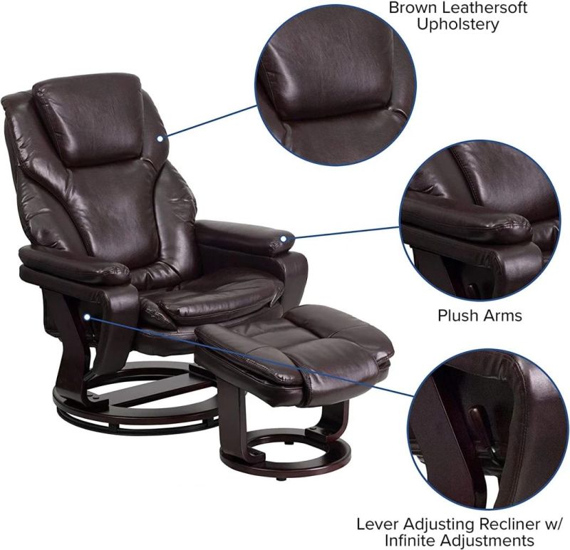 Jky Furniture Adjustabe Leather Recliner Leisure Chair with Ottoman and 8 Points Massage Functions