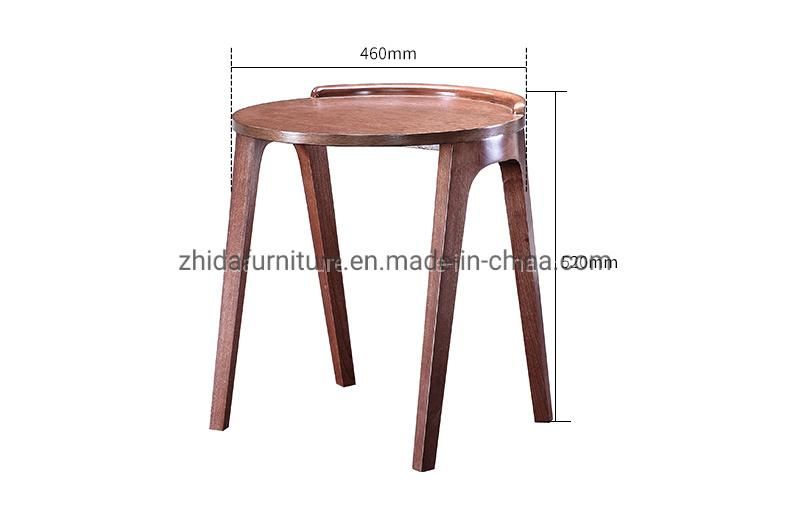 Zhida Home Furniture Manufacture Modern Design Living Room Sofa Side Round Walnut Solid Wood Table Villa Bedroom Bed Side Table for Hotel Project